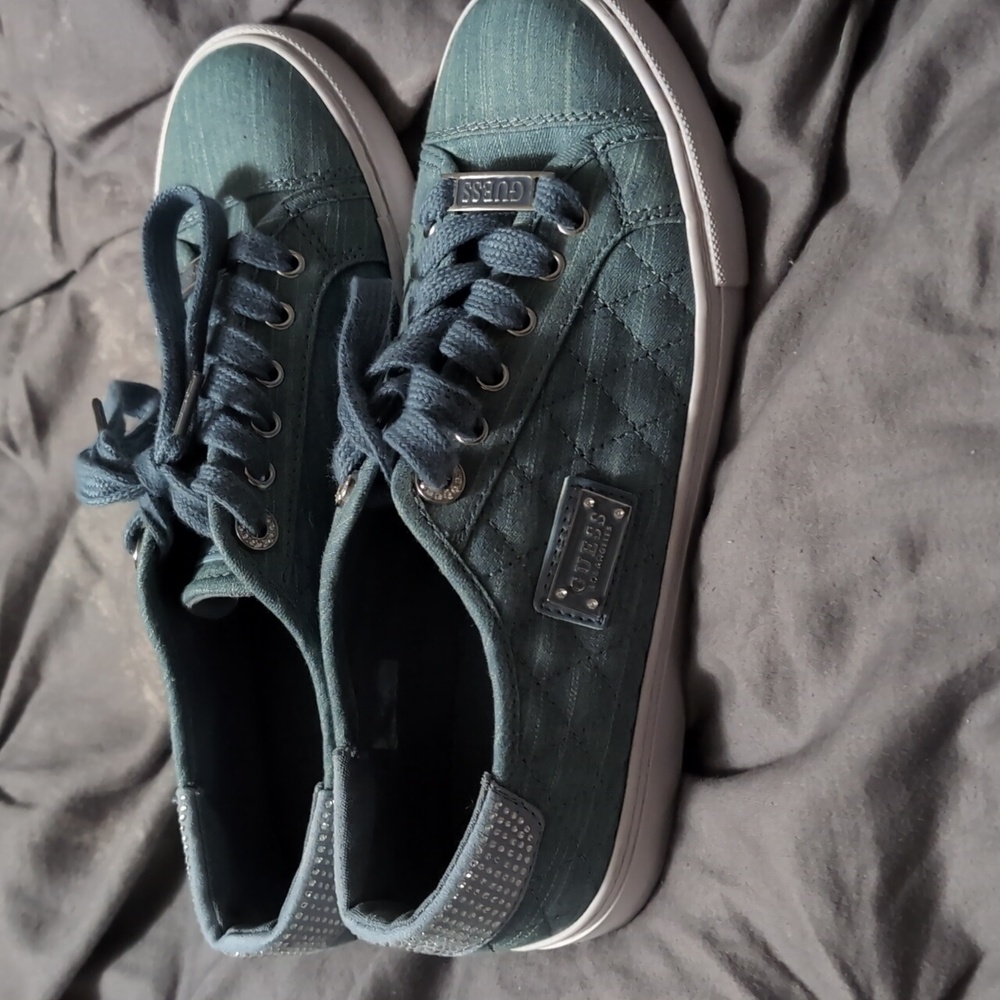Women's G by Guess GG Backer 2 Denim and Rhinestone Sneakers size 8